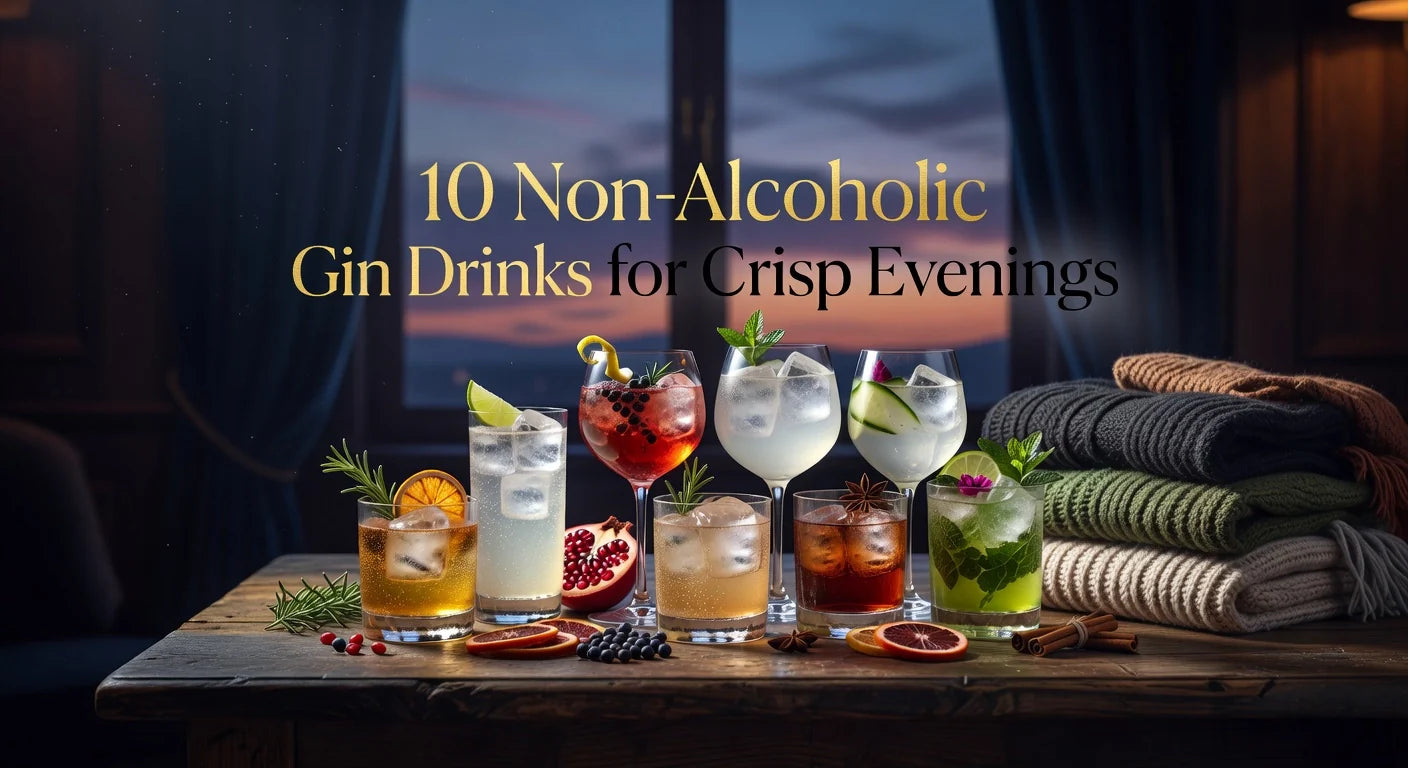Professional header image for list-based article: 10 Non-Alcoholic Gin Drinks for Crisp Evenings