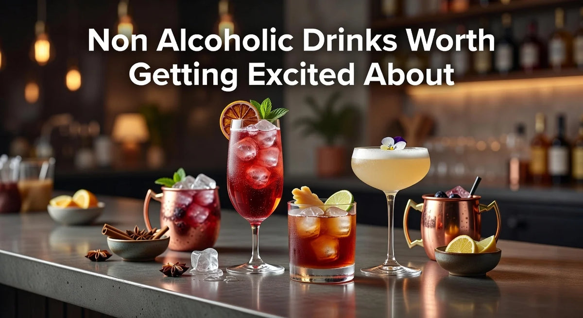 Professional header image for list-based article: Non Alcoholic Drinks Worth Getting Excited About