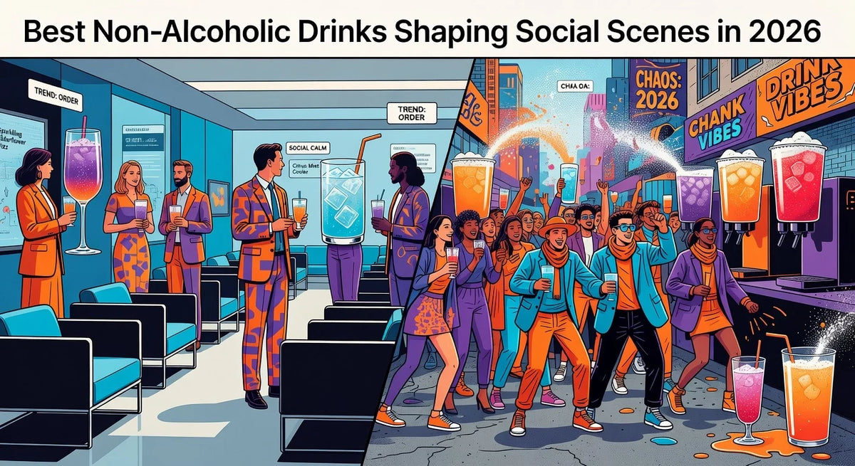 Professional header image for list-based article: Best Non-Alcoholic Drinks Shaping Social Scenes in 2026